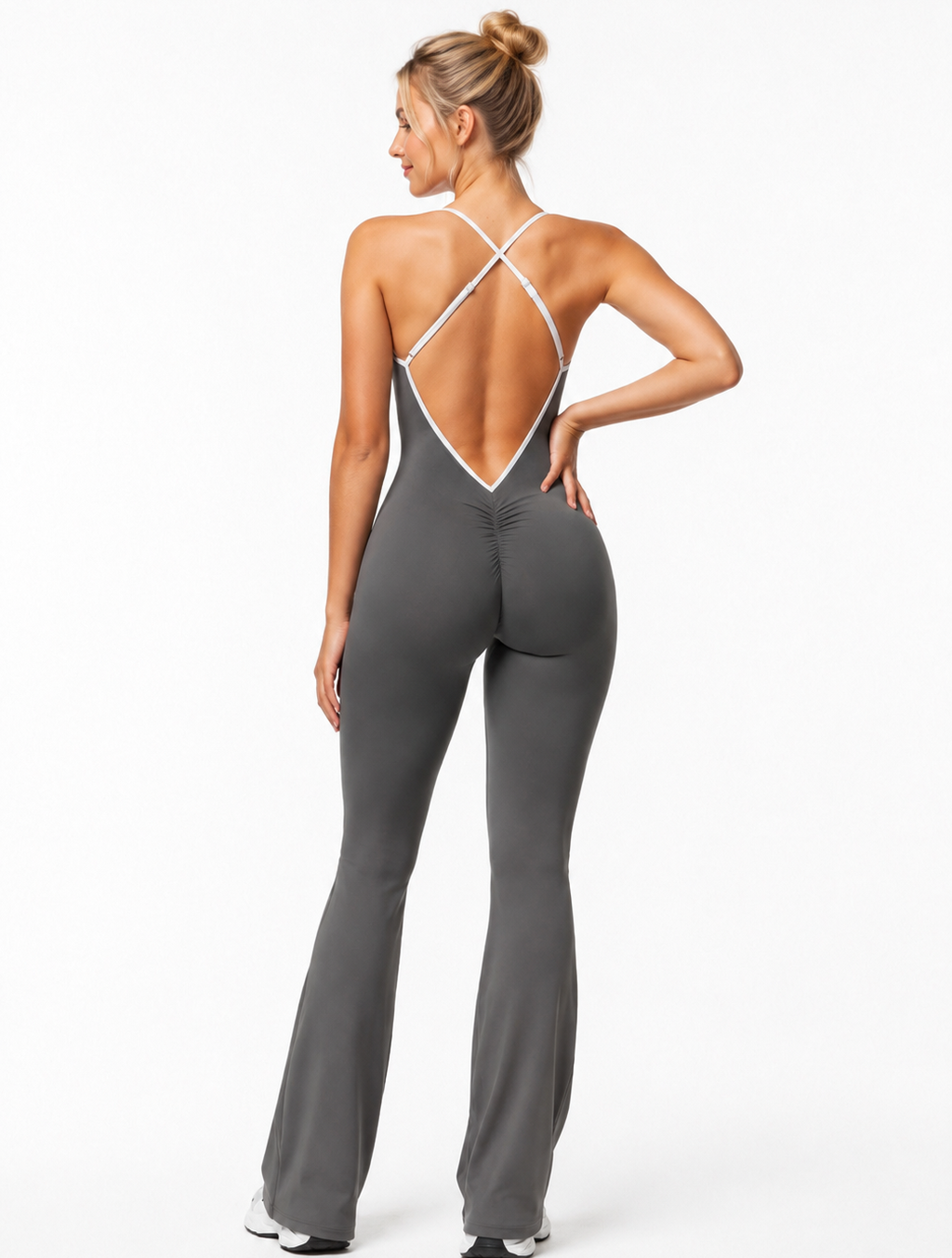 Sculpt V-Back Flare Jumpsuit / Gray