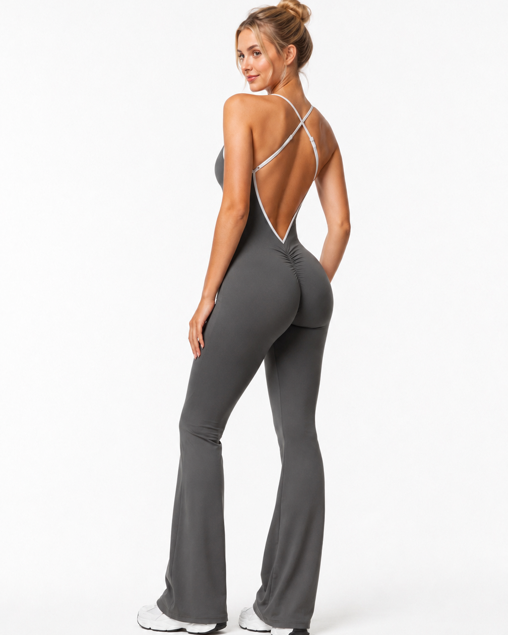 Sculpt V-Back Flare Jumpsuit / Gray