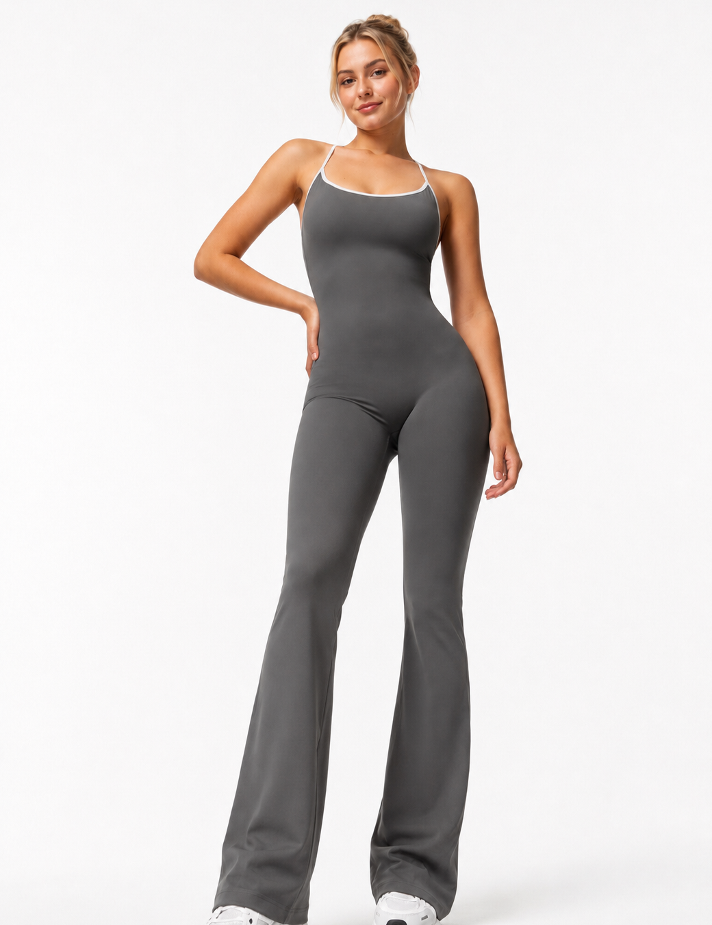 Sculpt V-Back Flare Jumpsuit / Gray
