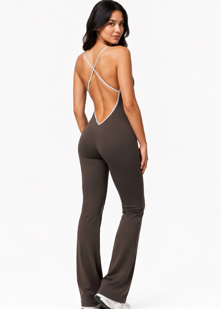 Sculpt V-Back Flare Jumpsuit / Espresso