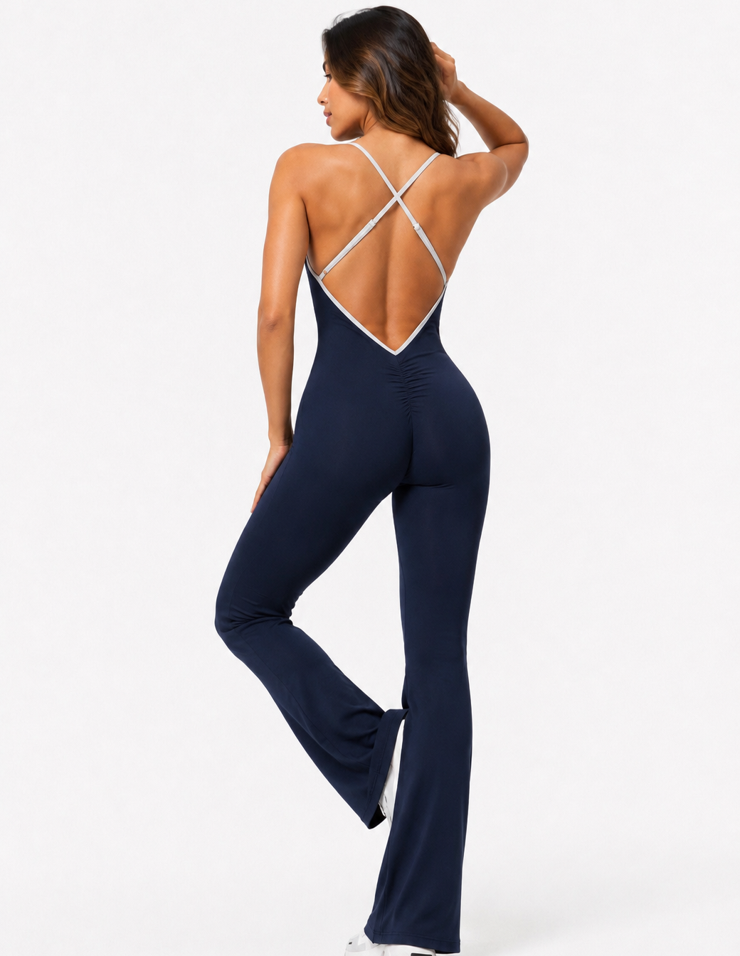 Sculpt V Back Flare Jumpsuit / Navy